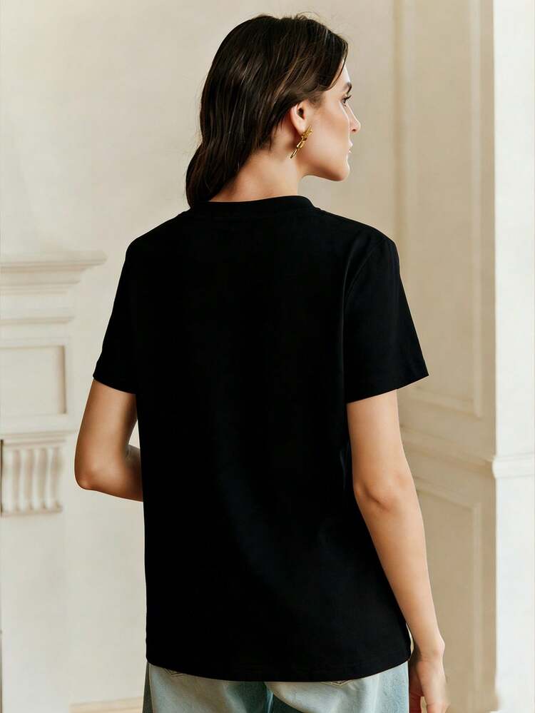 Women's Summer Fashion Vacation Beach Festival Casual Versatile Black Short Sleeve Carnival Pattern T-Shirt Fruit T-Shirt