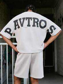 PAVTROS Conjunto de camisetas personalizadas con estampado de patchwork para hombre - Caqui - Ver 3