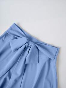 SHEIN ChicEase Women's Solid Color Ruched Waist Skirt, Elegant Burgundy Color Women Skirt - Baby Blue - View 4