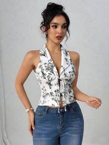 Selianne Blusa con lazo estilo vacaciones, bohemia - Negro - Ver 4