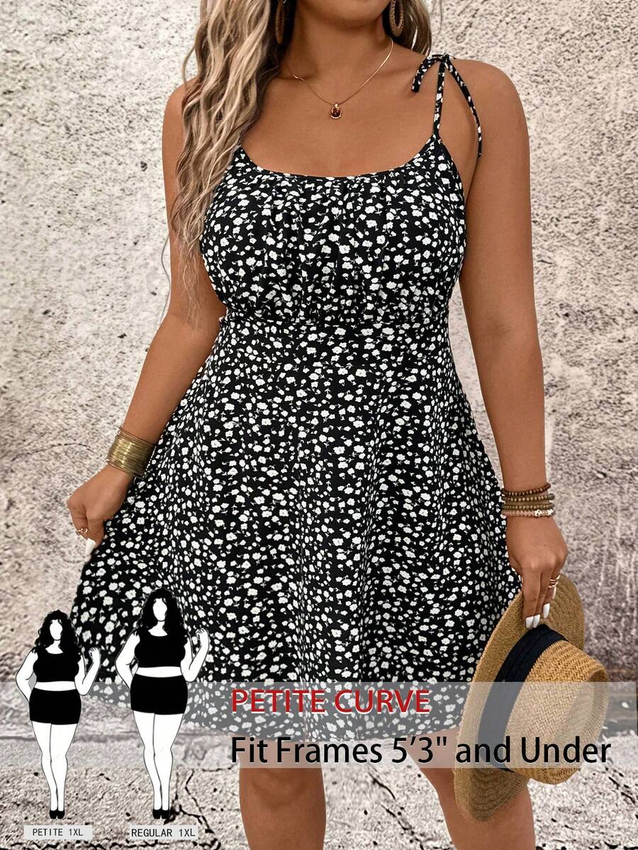 SHEIN PETITE CURVE Đầm chữ A dáng ôm, cổ vuông, thắt eo, dây mảnh, in hoa dành cho nữ cỡ lớn, thích hợp cho các buổi hẹn hò hàng ngày, du lịch, chụp ảnh và đi chơi. - Nhiều màu - Xem 1