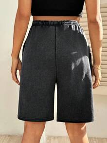 SHEIN Pantalones cortos casuales y versátiles para uso diario con cintura con cordón para maternidad - Negro - Ver 2