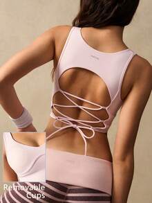VARSIVA Sujetador deportivo de uso diario para mujer con diseño de espalda cruzada de unicolor - Rosa - Ver 1