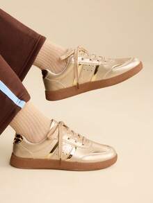 CUCCOO EASI Women's Round Toe Casual Versatile Sneakers - Champagne - View 7