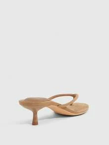 CUCCOO SZL 女士新款低跟圆头捏脚优雅甜美浪漫真皮高跟凉鞋 - 杏色絨布 - 查看 10