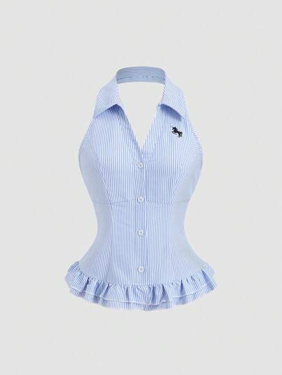 Sweetra Women's Sleeveless Tank Top With Embroidered Striped Pattern, Summer