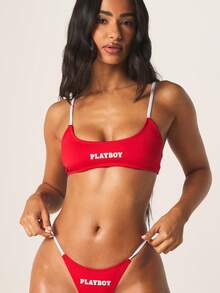 Missguided x Playboy Conjuntos de bikini para mujer - Rojo y blanco - Ver 4