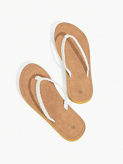 Grefit Women's Flip Flops, Colorblock Woven Strap Thong Sandals, Arch Support Sole, Comfortable Flat, Suitable For Indoor, Outdoor, Vacation, Beach Beach Outfit