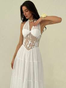 Aloruh 女士新款优雅刺绣连衣裙/浪漫婚礼季长裙/伞裙/轻盈婚纱/下午茶派对装/闺蜜聚会度假装/生日礼服 - 白色 - 查看 7