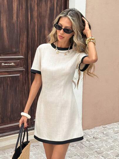 SHEIN Frenchy Vestido corto casual de mujer con ribete de color contrastante, para verano