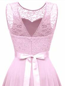 Olithes Women's Sleeveless Pink Lace Dress, Summer - Baby Pink - View 5