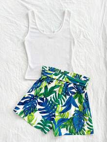 Soleia 女士印花背心短裤两件套，夏季度假 - 彩色 - 查看 2