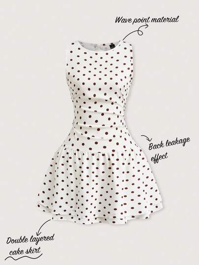 Franclia Elegant ny kort klänning för kvinnor, rund halsringning i midjan och utskuren rygg, kort klänning med prickigt blommönster, modern matchning, sexig, feminin, lämplig för semester, dejt, resor och andra tillfällen