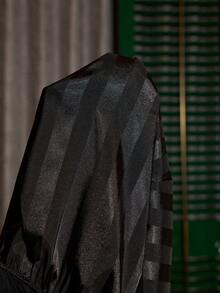 SHEIN Women's Black Sexy Lace Trim Sheer Mesh Striped Jacquard Camisole Nightgown - Black - View 7