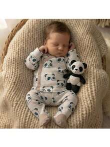 Loomiva Newborn Baby Girl Cartoon Bear Pattern Knit Soft Crew Neck Long Sleeve Pullover Top And Elastic Waist Pants 2-Piece Set - Multicolor - View 2