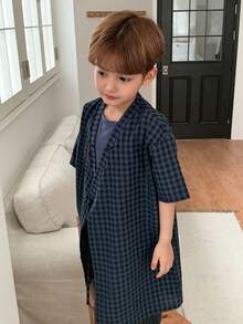 Dazy Kids 男童格子短袖睡袍和裤子睡衣套装 - 藏蓝色 - 查看 3