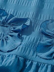 SHEIN LUNE 大码无袖连衣裙，饰有3D立体花卉图案，休闲假日风格 - 藍色 - 查看 10