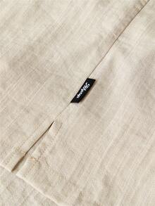 AXEPEAK 男士纯色宽松梭织短袖衬衫，复古字母纽扣衬衫，返校衬衫，适合度假、朋友聚会、街头服饰 - 卡其色 - 查看 6