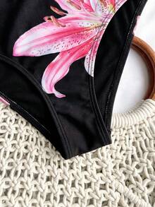 SHEIN 适合青少年女孩的纯色无肩带系带金属饰品比基尼套装，夏季泳装套装/沙滩女孩装/两件式泳衣/青少年比基尼套装 - 彩色 - 查看 5