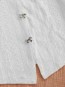 Soleia Women's New Metallic Bow Decor Short Sleeve Top,Summer Top - White - View 4