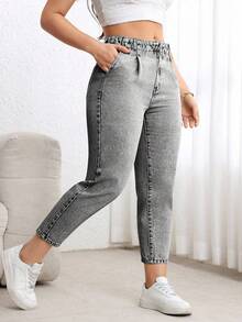 EMERY ROSE Plus Size Women's Non-Stretch Casual Tapered Jeans, Discounted - Light Grey - View 7