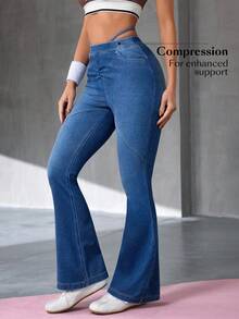 Flexra Women's Casual Washed Slim Fit Flare Jeans - Blue - View 7