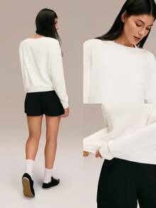 GLOWMODE SoftSerene Modal Cozy Companion Soft Silky-Smooth Breathable Waist-Length Boatneck Pullover Sweatshirt Daily Casual Wear - White - View 7