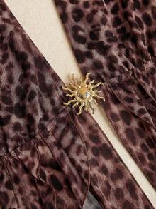 Soleia 女士度假沙滩性感豹纹露背系带飘逸下摆上衣 - 咖啡棕 - 查看 5