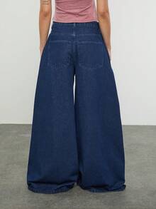 COUREZ Oversized Navy Blue Skater Jeans For Women,Low Rise Denim Wash,Summer Everyday Y2K Clothes,Festival Spring Break Outfits - Dark Wash - View 3