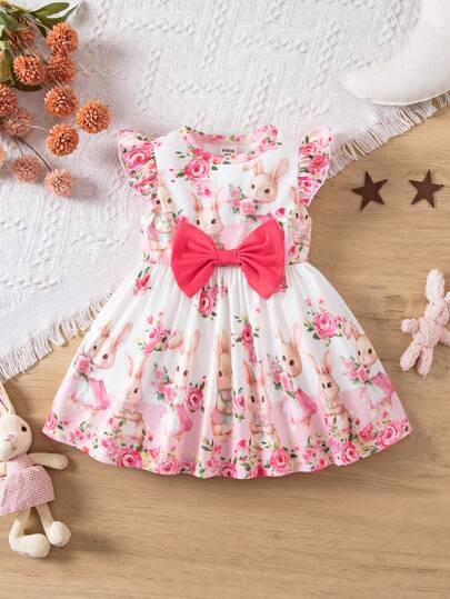 SHEIN שמלת סריג פרחונית וחמודה לתינוקות עם פפיון