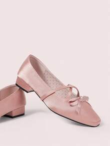 CUCCOO DOLLMOD Pink Vintage Square Toe Multi-Bow Fashion Ladies Medium Heel Low Heel Mary Jane Spring Shoes Fall Shoes - Coral Pink - View 2
