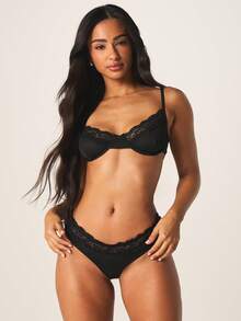 MISSGUIDED Women's Sexy Black Lace Lingerie Set Two Piece Underwire Bra And Hipster Bottom Intimate Valentine's Romance - Black - View 3