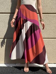 Solivie 女士度假休闲撞色印花半身裙 - 彩色 - 查看 3