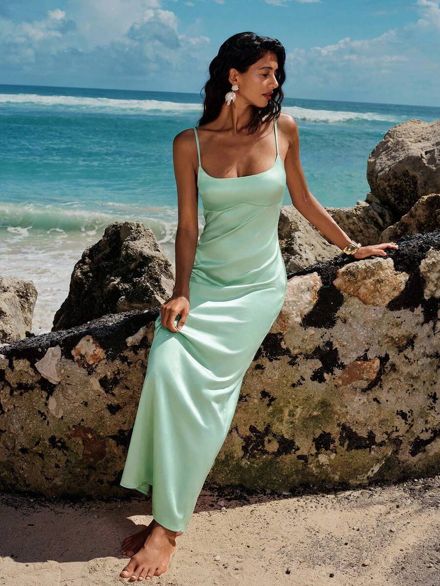 Opulessa 女士纯色梭织修身连衣裙 - 薄荷綠 - 查看 1