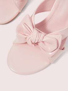 CUCCOO DOLLMOD Sandalias de tacón grueso con puntera redonda, decoración de lazo, de cuero sintético rosa pálido, con estilo tierno y apropiadas para primavera y verano - Polvo tierno - Ver 7