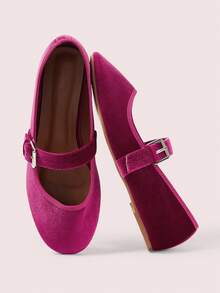 CUCCOO DOLLMOD Women's Shoes Fuchsia Velvet Round Toe Flats - Hot Pink - View 2