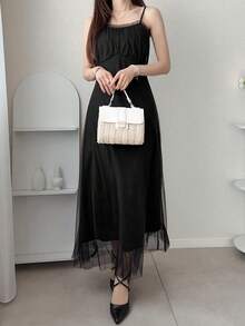 FRIFUL 女士休闲度假风吊带背心和罩衫两件套 - 黑色 - 查看 2