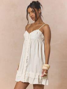 MUSERA Strappy Ruffled Hem Voluminous Frill Mini Babydoll Dress Cute Spring Holiday Girly Sugar Salt - White - View 3