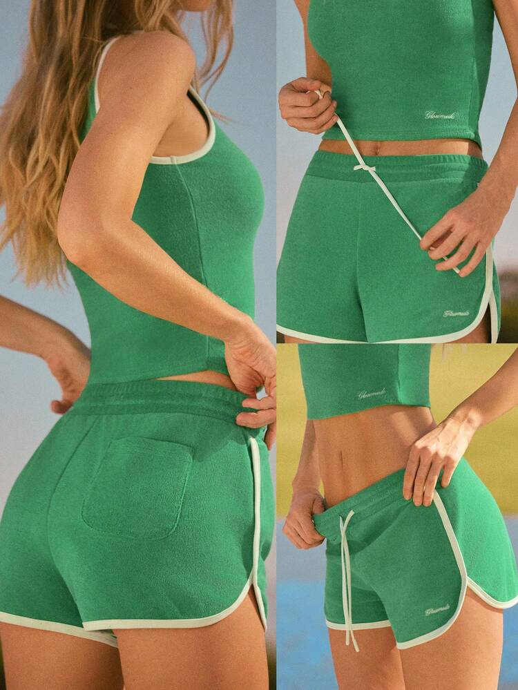 Glow On The Go Soft Sweat-Wicking Contrasting Trim Embroidered Hem Logo Back Pocket Shorts Outdoor Daily Casual Wear