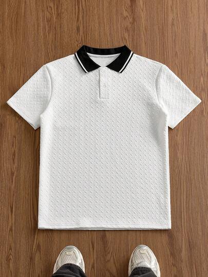 SWAVVY Men's Casual Loose Fit Solid Color Polo Shirt, Turn-Down Collar, White Men Polo Shirts Summer Wear For Men Men Clothes Mens T Collar T Shirt