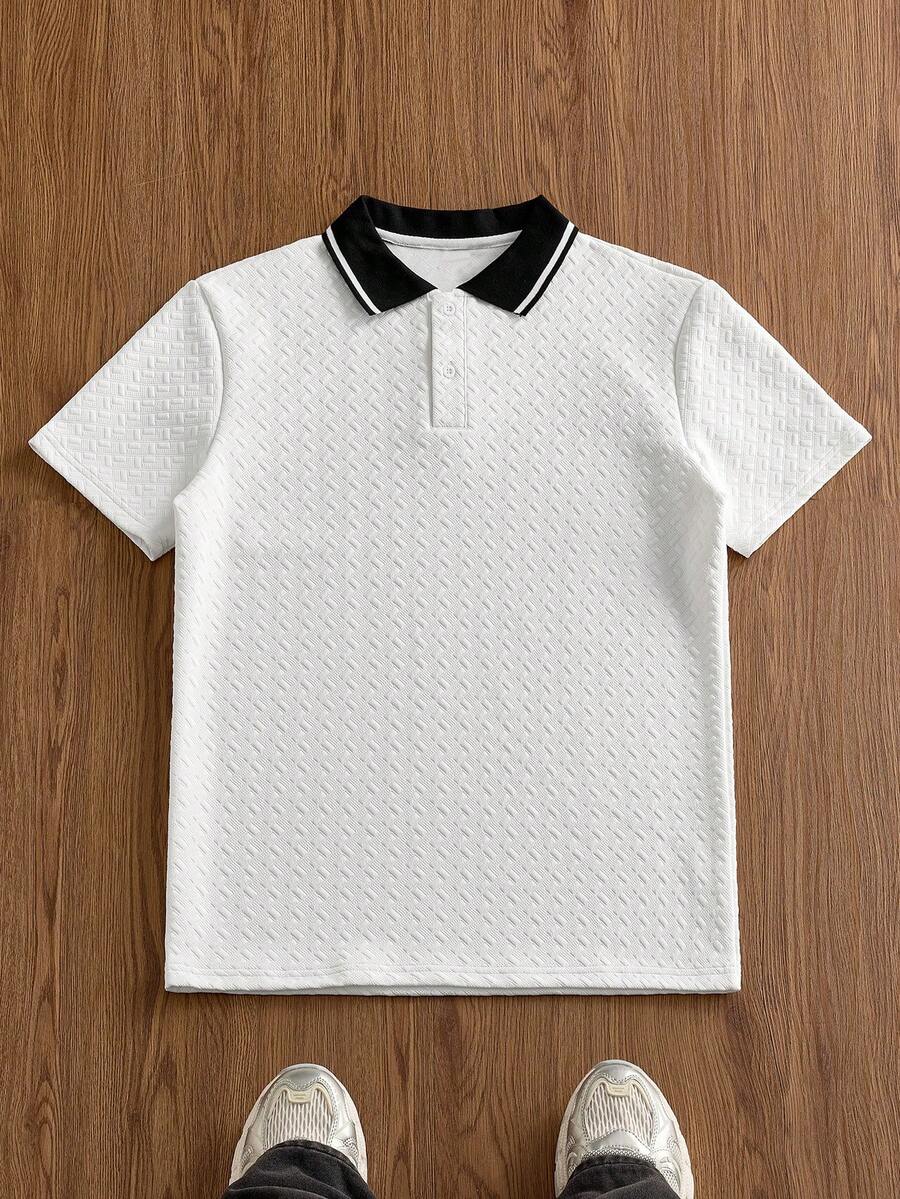 SWAVVY 男士休闲宽松纯色 Polo 衫，翻领，白色男士 Polo 衫，夏季男士服装，男士 T 领 T 恤 - 白色 - 查看 1