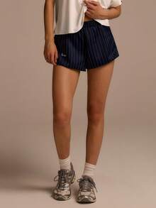 Fluxe Women's Elastic Waist Striped Loose Casual Shorts - Navy Blue - View 8