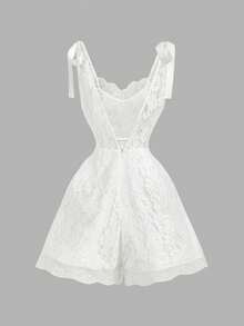 SHEIN MOD 女士纯色蕾丝拼接扭结无袖连体裤 - 白色 - 查看 5