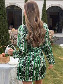 DAZY 3pcs/Set Tropical Plant & Striped Print Pajama Set, Vacation Style For Women - Green - View 2
