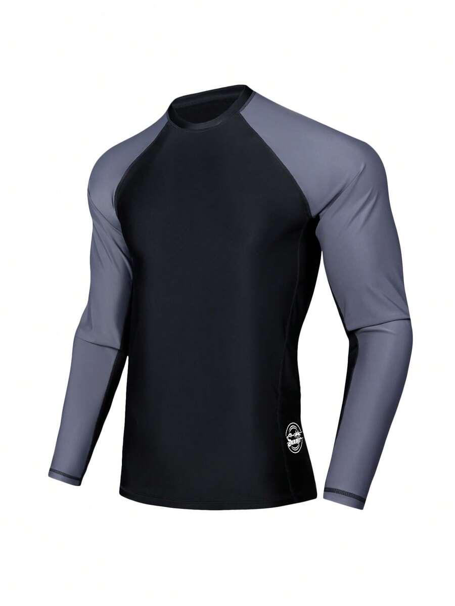 Manfinity KASUA Men's Letter Print Raglan Long Sleeve Rash Guard - Multicolor - View 1