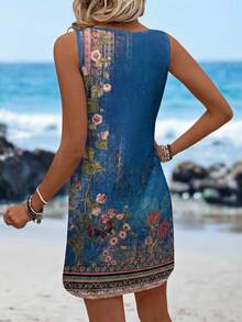 Sylviya Váy tank top họa tiết hoa cổ điển giản dị dành cho nữ, phù hợp cho mùa hè - Màu xanh lam - Xem 2
