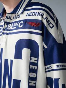 NEON BLANC Áo polo dài tay in họa tiết phong cách đường phố dành cho nam - Màu xanh lam - Xem 5