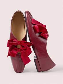 CUCCOO DOLLMOD Retro Square Toe Bow Mary Jane Shoes Women's Versatile - Red - View 2