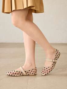 MOTF PREMIUM WOMEN POLKA DOT BUCKLE STRAP FLATS VALENTINE'S DAY - Apricot - View 8