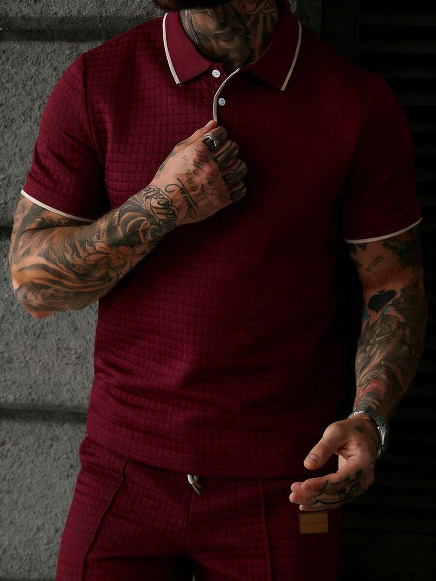 EGENSIO Áo polo nam tay ngắn, kiểu dáng thường ngày, đa năng. - Màu Đỏ Sâu - Xem 1